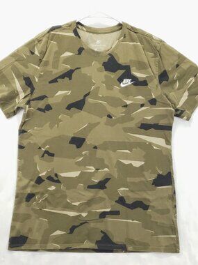 Nike Shirt Mens Large Brown Green Camouflage Short Sleeve Crew Neck Pullover